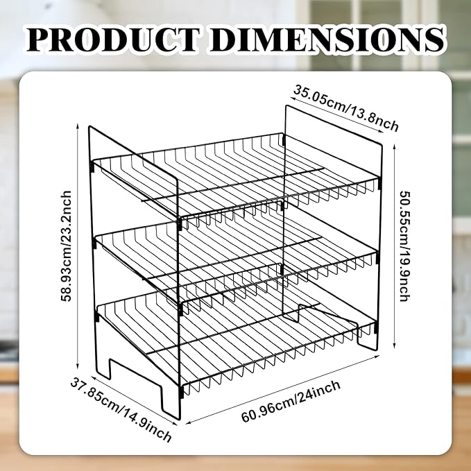 LEIFIDE 3 Tier Snack Basket, 24 x 14.9 x 23.2 Inch Candy Display Rack, Metal Wire Countertop Concession Stand Supplies for Office, Pantry, Kitchen, Bathroom