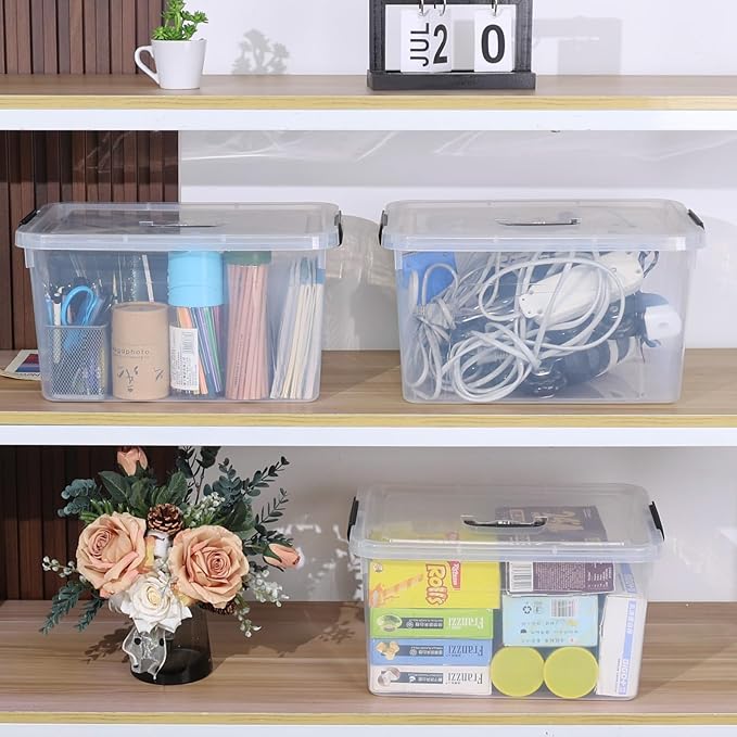 20 Quarts Plastic Storage Latches Box with Lid, Clear Latching Storage Bin, 4 Packs