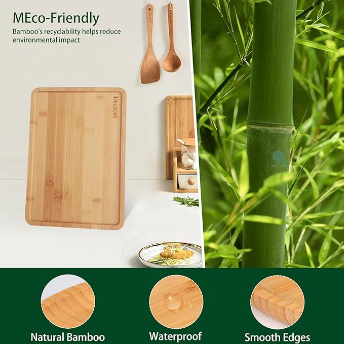 Skovtree Bamboo Tray for Serving Food, Tray for Eating and Serving Coffee, Tea, 13.0×9.1 Inch