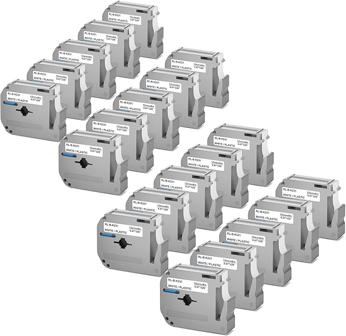 M-K231 Label Tape Compatible with Brother M Tape P Touch 12mm 0.47 White, M-K231s MK231 M231 for Brother PT-M95 PT-70BM PT-90 PT-85 PT65 45 P-Touch Label Maker Refills 0.47''*26.2'