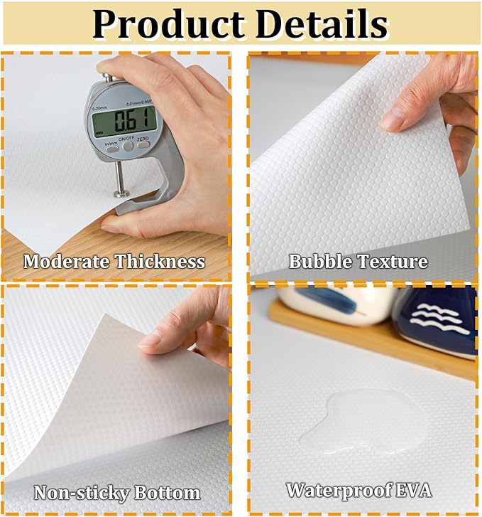 Shelf Liners 13 inch x 20 ft Kitchen Cabinets Liner Non-Stick Drawer Liners Drawer Mats EVA Protector Shelving Cupboard Lining (White, 13 inch x 20 ft)