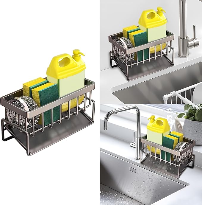 kitchen sink caddy, dish sink sponge holder (Without rod-grey)