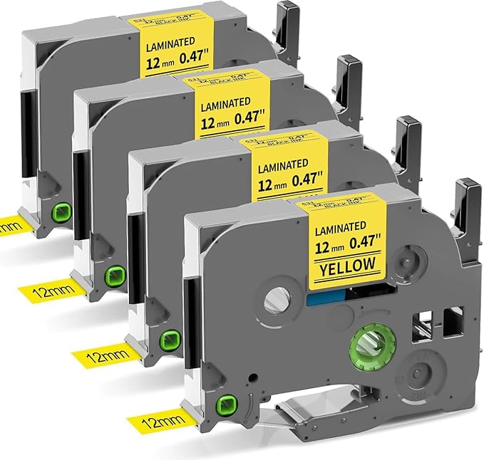 Colorty Replace for Brother P-Touch Label Tape Yellow TZe-631 TZ Tape 12mm 0.47 Laminated Black on Yellow Ribbon for Ptouch Label Maker Refills PT-D210 D200 H110 D400, 1/2 Inch x 26.2 feet, 4 Pack