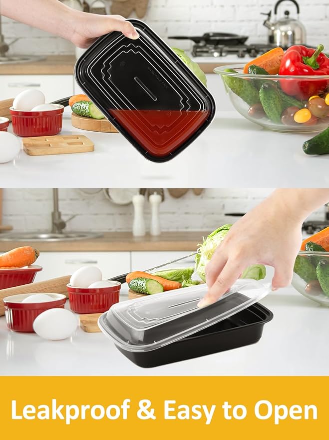 NEEBAKE 60 Sets 28oz Meal Prep Container - Reusable Plastic Food Storage Containers with Lids, Fits Microwave, Freezer and Dishwasher Safe