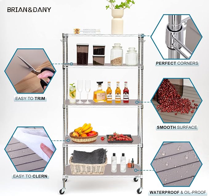BRIAN & DANY Wire Shelf Liner 14" X 24", Heavy Duty Shelf Liners for Wire Shelving, Waterproof Protector Mats, Set of 3, Charcoal