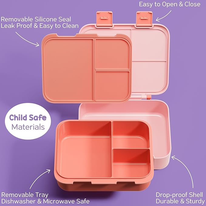 Fimibuke Bento Lunch Box for Kids with Food Jar, 32OZ Snack Lunch Container with 3 Compartments, Insulated Lunch Bag, 12OZ Leakproof Food Jar, Ice Pack Set for Age 3-12 Toddler Teen Girls Boys Daycare