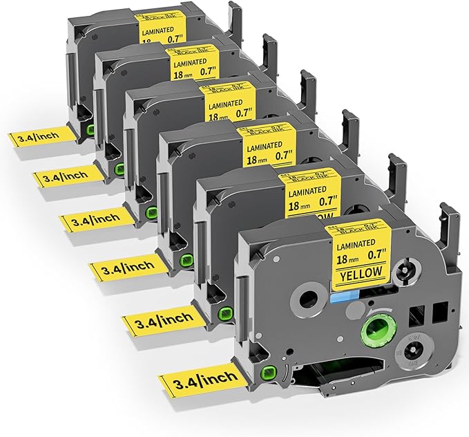 Colorty 18mm Black on Yellow Tape Replace for Brother TZe-641 P-Touch Label Tape 18 mm 0.7 Laminated TZe641 for Ptouch PTD400 PTD410 PT-E300 PT-E560BTVP Edge Label Maker Refills 3/4 Inch, 6 Pack