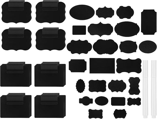 130 Pieces Basket Labels Clip Set for Storage Bins 24 Kitchen Basket Label Removable Clips, 104 Pantry Stickers and 2 Chalk Mark for Organizing Containers Drawers Baskets