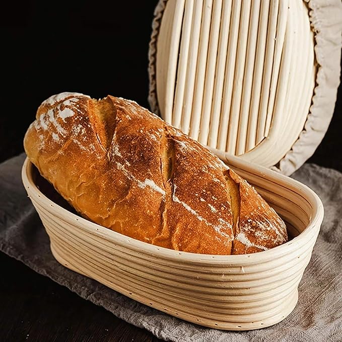 Banneton Bread Proofing Basket 2 pack 9.5 inch Oval Basket with Liner, Bread Proofing Basket Perfect for Professional & Home Sourdough Bread Baking, Artisan Sourdough Bread (Set of 2 pack 9.5" Oval)