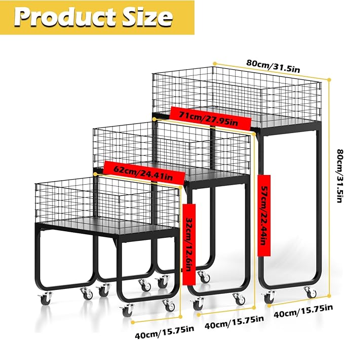 3-Tier Storage Rack Cart - Metal Shelving Unit with Wheels Kitchen Storage Garage Organizer Pantry Shelves Rolling Utility Shelf for Fruit and Vegetable Storage,Office/Bedroom/Basement