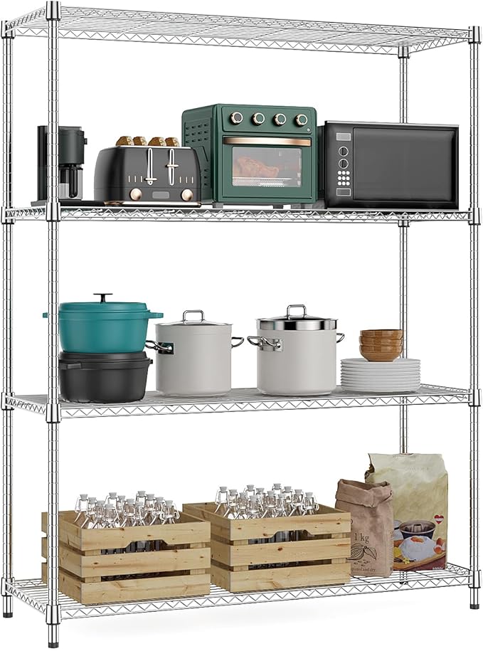 5-Shelf Storage Shelves,Wire Shelving Heavy Duty Metal Storage Shelving Unit Adjustable Garage Shelving Rack Pantry Kitchen (Chrome, 4 Tier,15.8" D x 45.3" W x 59.4" H)