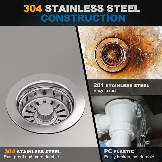 BOTEMY 3-1/2 inch Pop Up Kitchen Sink Drain Strainer Assembly 304 Stainless Steel with Removable Strainer Basket Stopper, Polish