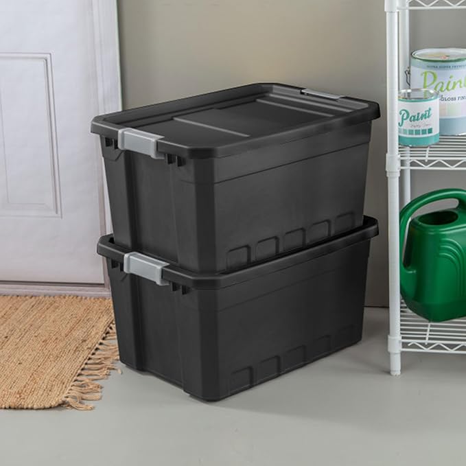 Sterilite 12-Pack Plastic Storage Bins with Lids, Stackable Containers, 19 Gallon, Black