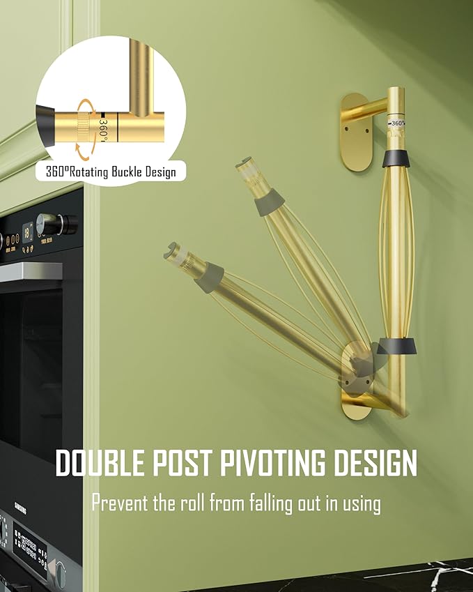 BATHDANCE Paper Towel Holder Under Cabinet, Single Hand Operable Roll Holder with Damping Effect,No Drilling or Wall Mounted SUS304 Stainless Steel for Kitchen Bathroom (Brushed Gold)