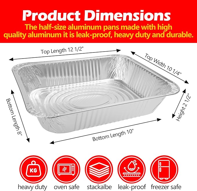 MAXTBEE 9x13 Aluminum Foil Pans with Lid, 20 Pack Disposable Trays Half Size Heavy Duty Tin Pans Deep Food Containers For Cooking, Meal Prep, Baking, Roasting, Chafing, Heating or Steam Table