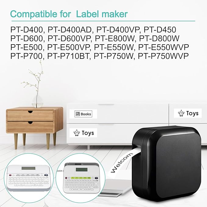 NineLeaf 10PK 18mm Label Tape Compatible for Brother P-Touch TZe-241 18mm 0.7'' Laminated White TZe241 TZ-241 3/4'' Black on White TZe TZ Tape for Ptouch Label Maker PT-D400 D410 D460BT D600 D610BT