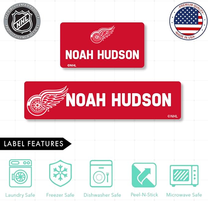 NHL Hockey Labels - Custom Peel and Stick, Waterproof Labels - Great for Organization, Sports, School, Day Camp Labels - 155 Pack (Detroit Red Wings)
