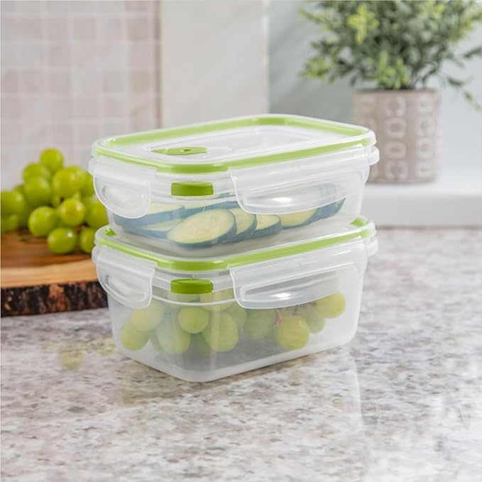 Sterilite Ultra-Seal 3.1 Cup Rectangle, Airtight Food Storage Container, Latching Lid, Microwave and Dishwasher Safe, Clear With Green Gasket, 12-Pack