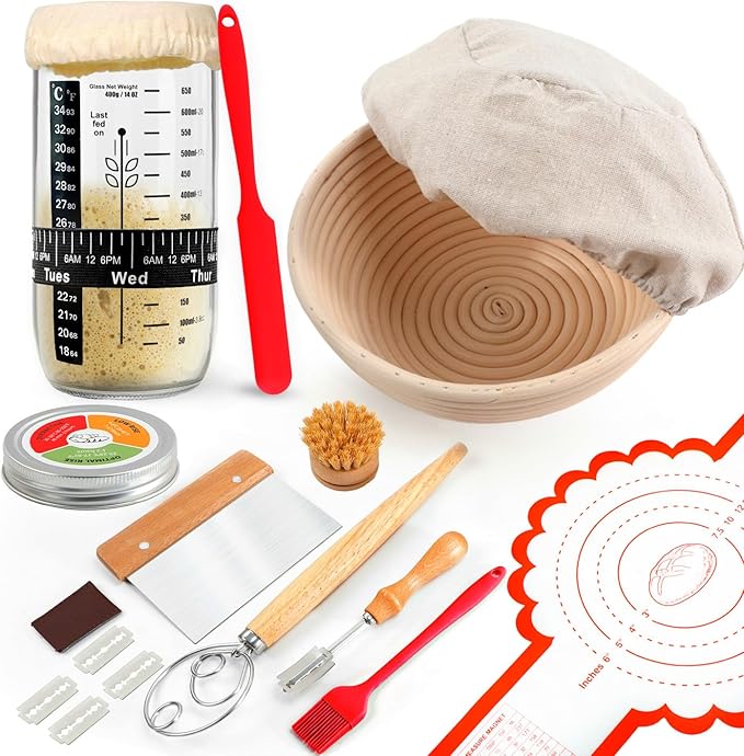 Joyyy Sourdough Starter Kit, Banneton Bread Proofing Basket, 8.5Inch Proofing Basket for Baking, Banneton Bread Baking Gift Set, Sourdough Bread Baking Supplies (Black)