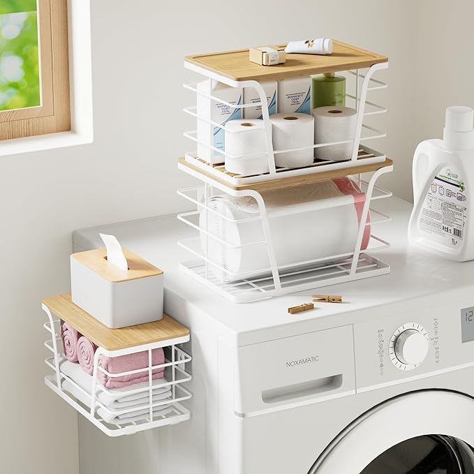 3 Pack Trash Bag Holder Dispenser,Kitchen Organization and Storage, Stackable Storage Bins with Lids, White
