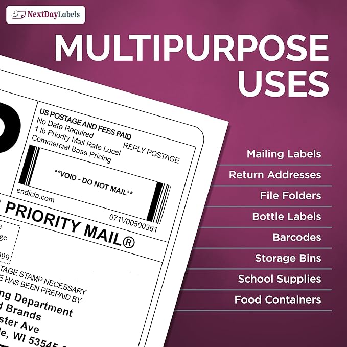 NextDayLabels - Full Page Labels 8.5 x 11 - White Shipping Labels - 8.5 x 11 Label Paper for Printer - Large Blank Matte Sticker Printer Paper - Laser/Inkjet Printer Labels (1 Per Sheet, 50 Labels)