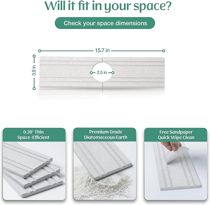 Stone Faucet Mat for Kitchen Sink Splash Guard 15.7" x 3.9" with 2.5" Center Hole | White Diatomite Drying Stone Mat | Non-Slip Stone Tray for Kitchen Counter with Premium Texture & Minimalist Style