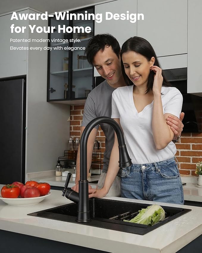 APPASO Bronze Kitchen Faucet with Pull Down Sprayer, Oil Rubbed Bronze Single-Handle High Arc Single Hole Pull Out Kitchen Sink Faucets (Patented Design), CUPC-Certified Pull-Out Hose