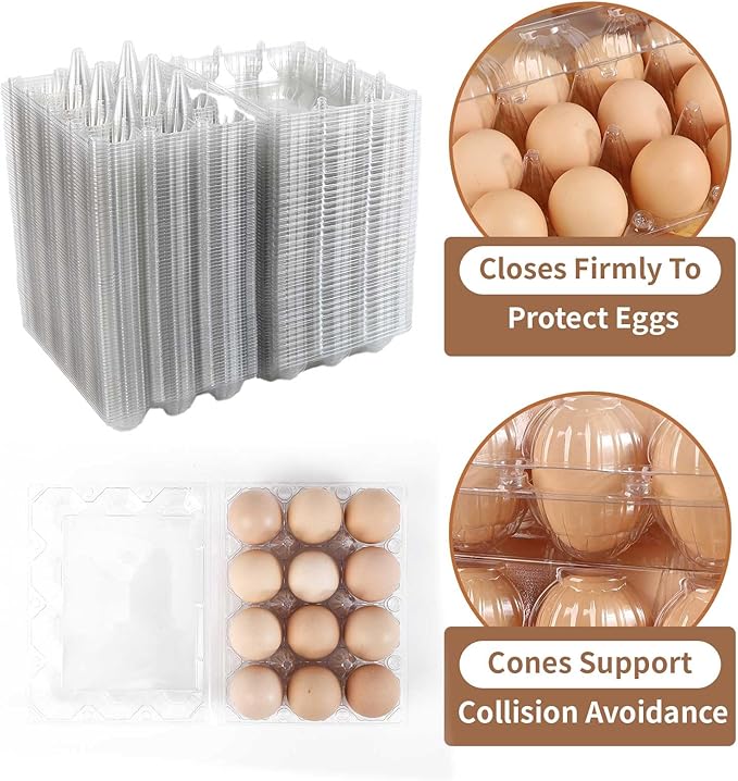 Egg Cartons 80 Pack,Clear Plastic Egg Cartons Cheap Bulk 12 Count For Fresh Chicken Eggs,4x3 Grids Reusable Egg Tray Holder For Refrigerator Storage, Family, Chicken Farm With Label Stickers