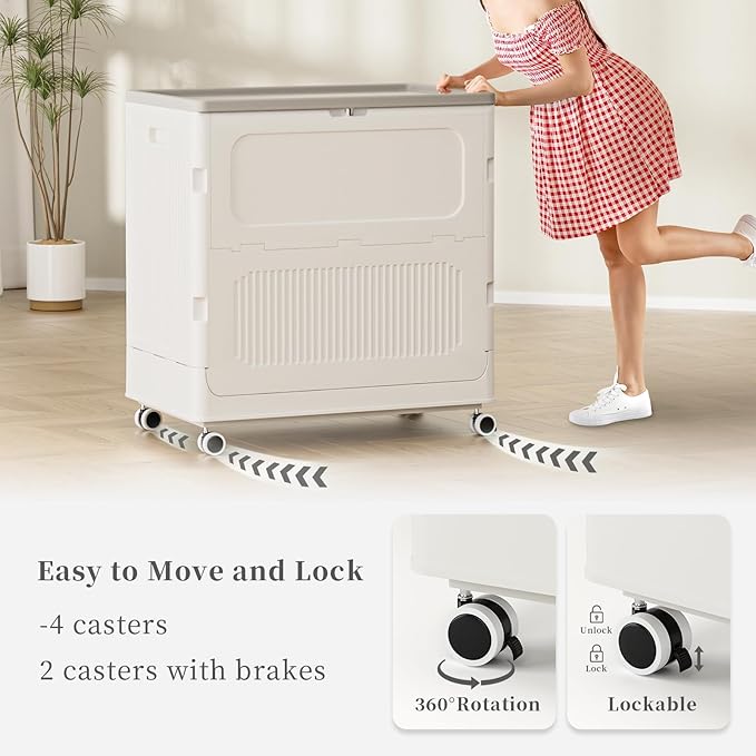 HAIXIN HOME 130L Stackable Storage Bin with 3 Storage Bags for Sorting and Organization, Foldable Storage Box with Wheels, Large Blanket Storage Container for Comforters, Bedding, Seasonal Clothing