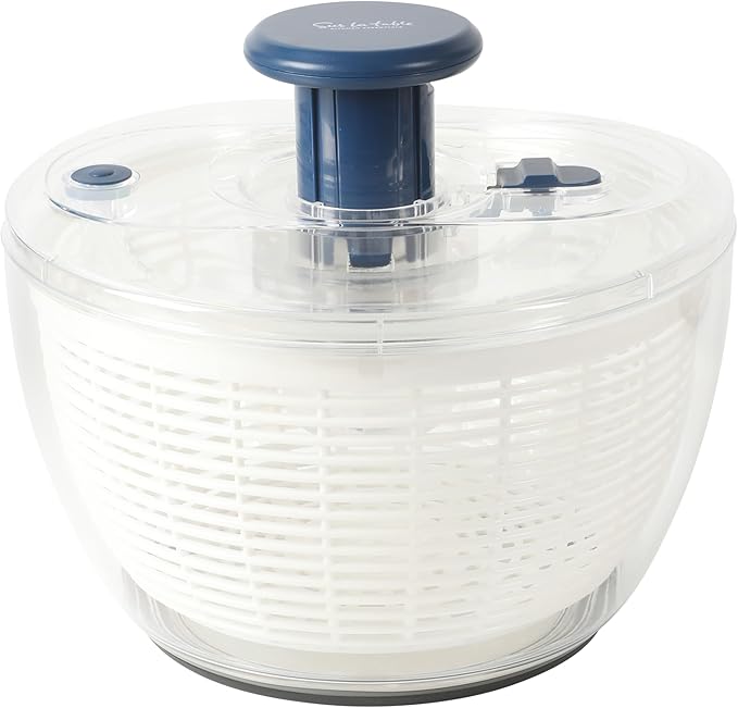 Sur La Table Kitchen Essential 6.3 Qt Salad Spinner, Fruit Wahser, Fruit Washing Bowl with Strainer, Vegertable Cleaner, Salad Cleaner, Lettuce Washer - Navy Blue