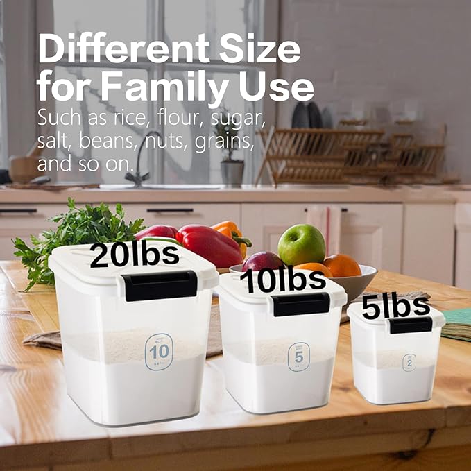 Flour Container - Rice Dispenser 10lbs/5kg/5.3qt Food Cereal Container Bins with Measuring Cup for Household Pantry Organization (10lbs)