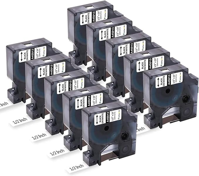 Freshworld 10-Pack 45013 Label Maker Tape Replace for DYMO D1 Label Tape S0720530,Black on White,Labeling Tape Ink Refill,1/2 Inch x 23 Ft,Compatible with Dymo LabelManager 160 210D 280 360D 260P 420P