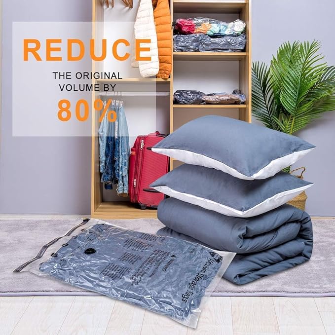 36 Pack Vacuum Seal Bags For Clothing,(6 Jumbo, 6 Large, 6 Medium, 6 Small, 6 Travel roll up bags,6 small Travel roll up bags) Space Saver Bag for Clothes, Blanket, Duvets, Pillows, Comforters
