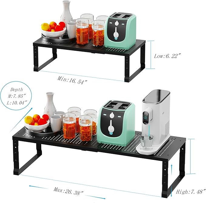 Wobmmi Expandable Spice Rack Kitchen Cabinet Shelf Organizer, Stackable Storage Shelves Racks, Adjustable Counter Shelving for Cabinets, Countertop, Cupboard,Pantry and More(3Packs/Black/Medium)