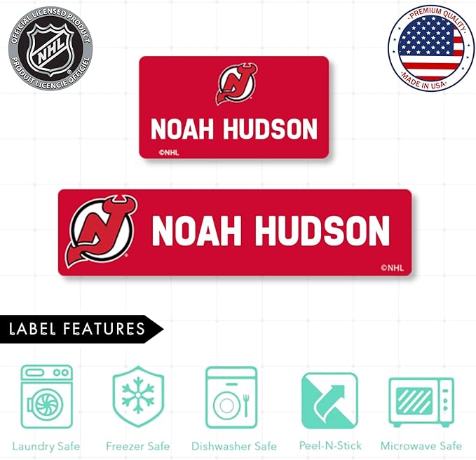 NHL Hockey Labels - Custom Peel and Stick, Waterproof Label - Great for Organization, Sports, School, Day Camp Labels - 155 Pack (New Jersey Devils)