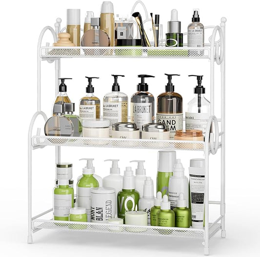 EKNITEY 3-Tier Bathroom Organizer - Sink Organizer Spice Rack for Countertop Storage, White (No Assembly)