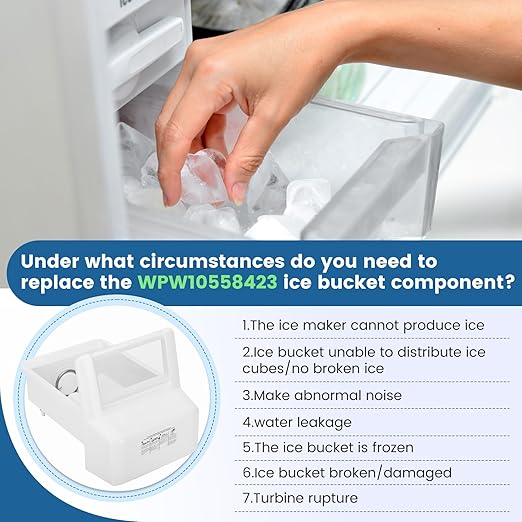 Upgraded WPW10558423 for Whirlpool Ice Maker Replacement, Compatible with Whirlpool Kenmore Maytag Amana IKEA Refrigerator, Refrigerator Ice Bucket Replacement with Whirlpool Replacement Ice Maker