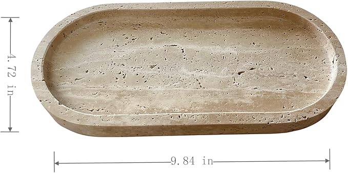 SAIDKOCC Natural Marble Oval Tray Ornaments Vintage Small Tray Storage Dish for Counter, Vanity, Dresser, Nightstand and Desk (Beige Travertine)