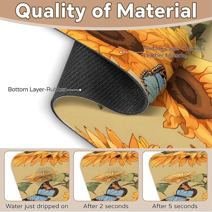 Sunflower Butterfly Pattern Kitchen Faucet Mat Splash Guard, 15.4”x5.7” Absorbent Quick Drying Sink Mat for Countertop Protection, Draining Mat Sink Protectors For Kitchen Bathroom, 1 Pack