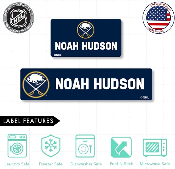 NHL Hockey Labels - Custom Peel and Stick, Waterproof Label - Great for Organization, Sports, School, Day Camp Labels - 155 Pack (Buffalo Sabres)