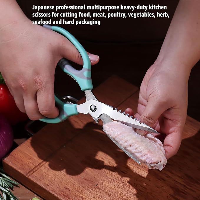 BoFuYuan Kitchen Scissors, 9-Inch Heavy Duty Multipurpose Food Cutting Shears, Detachable Dishwasher Safe, Sharp Serrated Blade, Ergonomic Non-Slip Handle for Food, Meat, Herbs, Green
