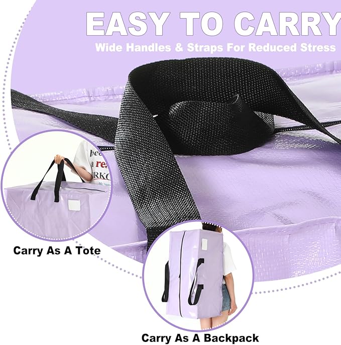 4 Pcs 24 Gallon Extra Large Moving Bags Heavy Duty Storage Bag with Strong Zipper Handle Foldable XXL Jumbo Storage Tote Packing Moving Box for College Dorm Travel Cloth Duffle (Purple)