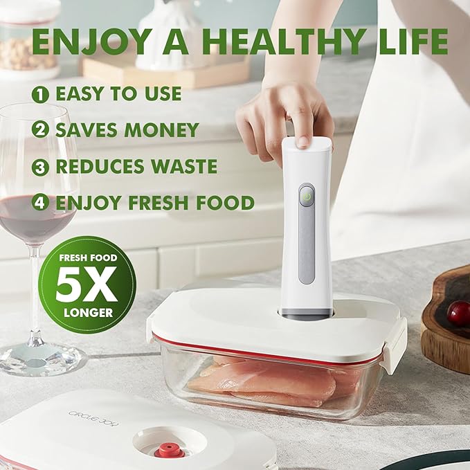 Handheld Vacuum Sealer for Food Storage, One-Touch Operation, Auto Water Removal, Portable Design (Ivory white)
