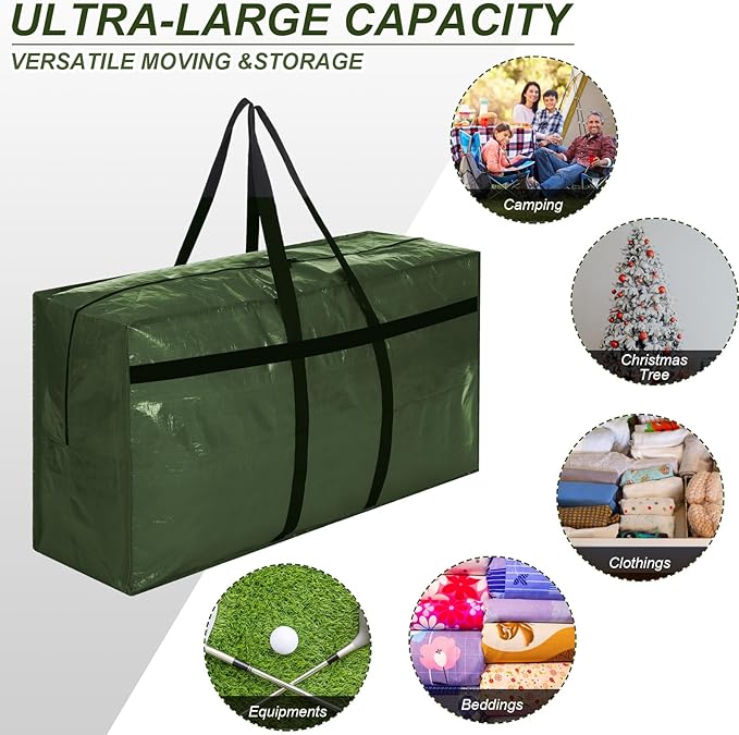 Windyun 4 Pack 57 Gallon Extra Large Moving Bags XXL Heavy Duty Storage Bag with Strong Zipper Handle Jumbo Big Tote Box Foldable for College Dorm Travel Clothes Duffle Blanket Pillow(Army Green)
