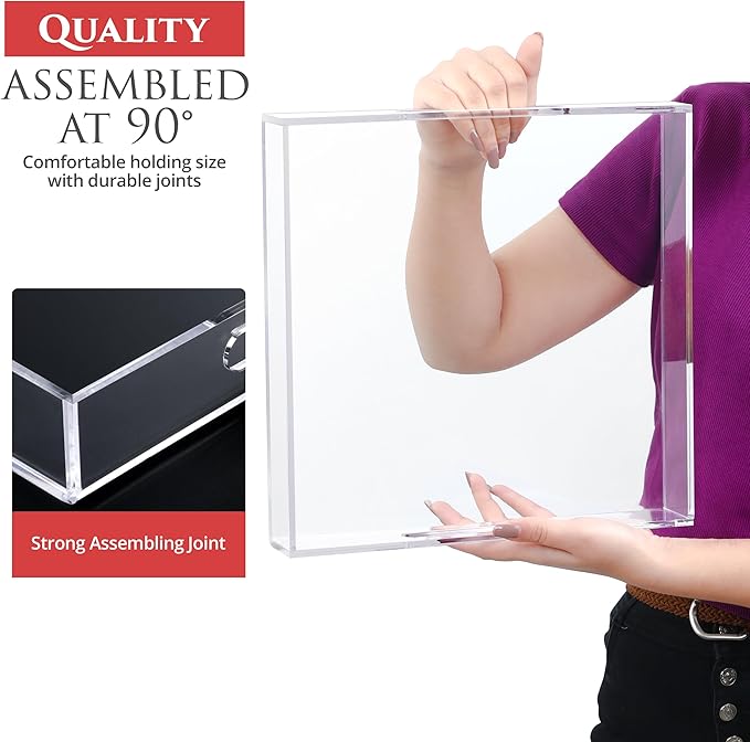 Acrylic Tray 10x10 with Cut Handles - Spill Proof Decorative Tray is an Ideal Countertop Organizer for Living Rooms, Ottoman Coffee Tables, Offices, Kitchens & Serving Guests
