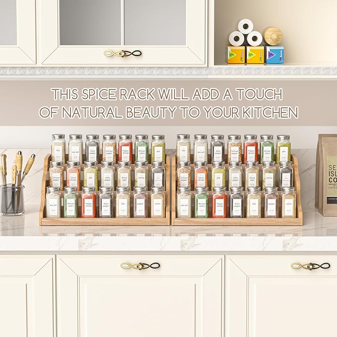 Memanque Tiered Spice Rack Organizer for Cabinet, Wooden Spice Rack for Countertop, Spice Shelf organizer Spice Organization for Cabinet