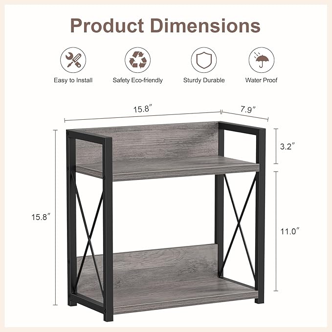 Giikin Coffee Bar Accessories, 2 Tier Spice Rack for Counter, Gray Kitchen Countertop Organizer (Grey, L)
