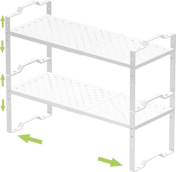 Jojocross Expandable Shelf for Cabinet Organizer Adjustable Stackable Spice Rack at Kitchen and Bathroom More, Counter Countertop Cupboard Organization Pantry Storage, (2 Packs/White, Large)