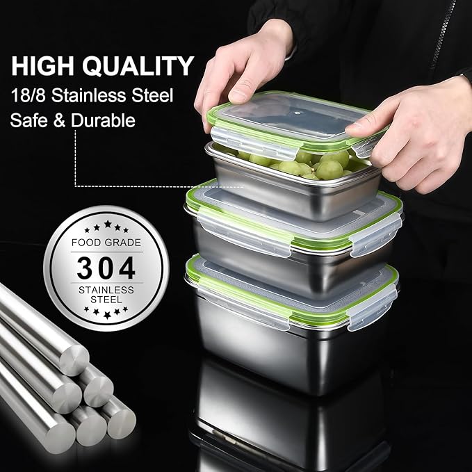UPTRUST Stainless Steel Food Storage Containers | Leak Proof & Airtight Lids | Set of 9 Containers, Dishwasher & Freezer Safe