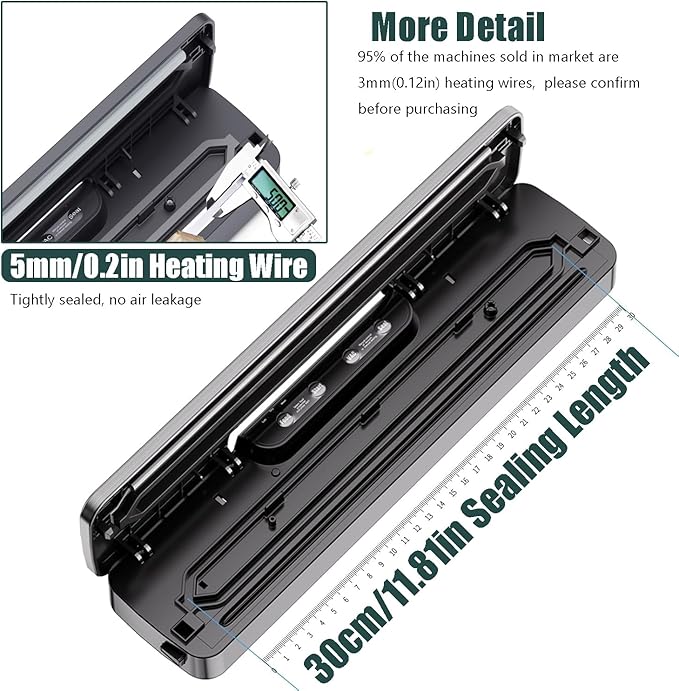 Food Saver Vacuum Sealer Machine -100 Times Consecutive Works | 5mm Sealing Wire | 5 Food Modes | Compact Design Dry&Moist Multi-Functional Storage with 10 Vacuum Seal Bags